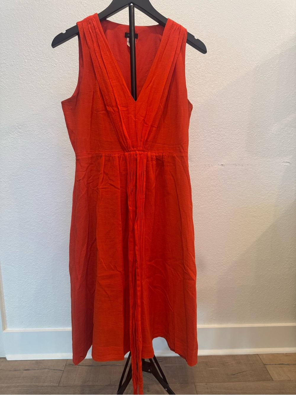 J. Crew Red-Orange Sleeveless V-Neck Midi Dress